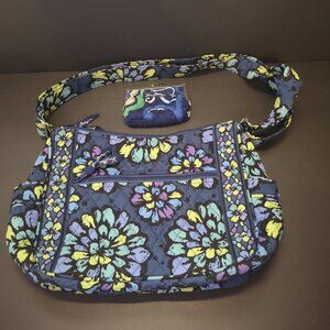 Vera Bradley Retired Indigo Pop Pattern Shoulder Bag w/ Kiss Lock Coin Purse